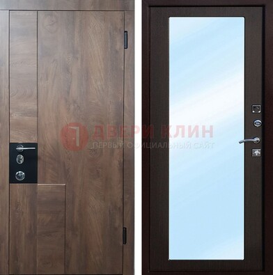 Коричневая металлическая дверь c МДФ с зеркалом ДЗ-106 в Ярославле