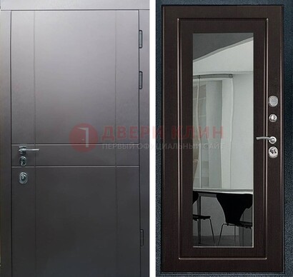 Входная дверь с порошковым напылением Темное серебро c МДФ Венге с зеркалом ДЗ-108 в Талдоме