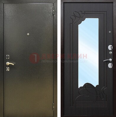 Железная темная дверь c порошковым напылением и МДФ с узором и зеркалом ДЗ-111 в Ярославле