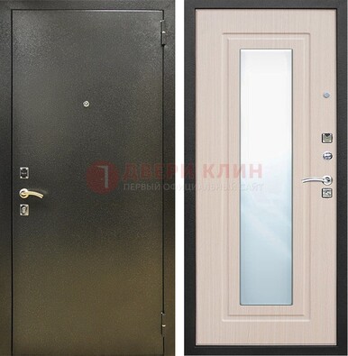 Входная темная дверь c порошковым покрытием и МДФ Белый дуб и зеркалом ДЗ-112 в Ярославле