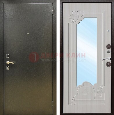 Входная темно-серая дверь c порошковым покрытием и МДФ с резьбой и зеркалом ДЗ-113 в Ярославле