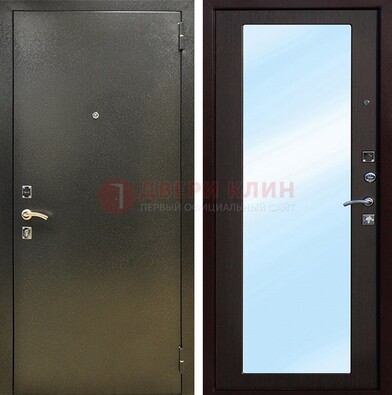 Входная темно-серая дверь c порошковым покрытием и МДФ с зеркалом ДЗ-114 в Ярославле