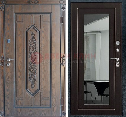 Уличная коричневая дверь c виноритом и МДФ Венге с зеркалом ДЗ-116 в Ярославле