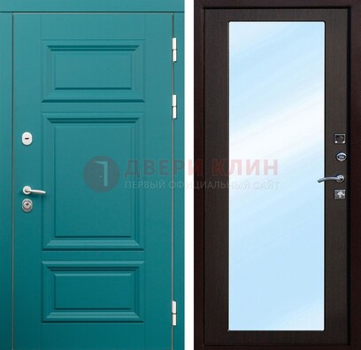 Зеленая входная дверь терморазрыв c виноритом и МДФ с зеркалом ДЗ-122 в Ярославле