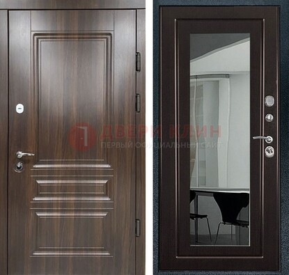 Железная коричневая дверь с МДФ Венге c зеркалом ДЗ-124 в Ярославле