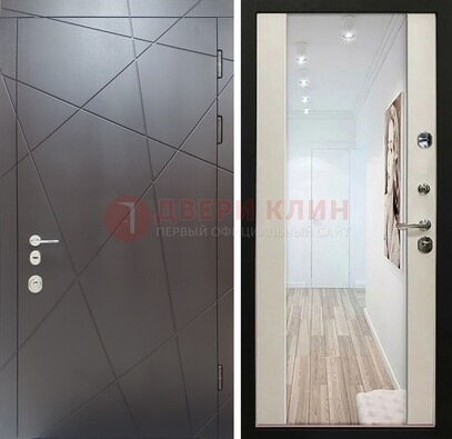 Железная коричневая дверь со светлой МДФ внутри и зеркалом ДЗ-125 в Ярославле