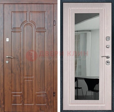 Входная коричневая дверь с МДФ Белый дуб и зеркалом ДЗ-126 в Ярославле