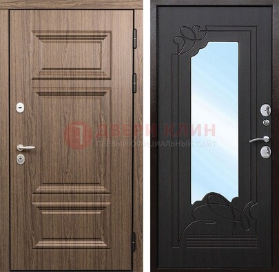 Входная коричневая дверь с зеркалом МДФ Венге ДЗ-127 в Химках