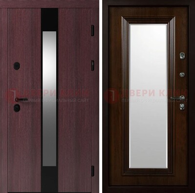 Темная стальная дверь МДФ с обеих сторон с зеркалом ДЗ-143 В Ижевске