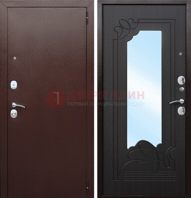 Коричневая стальная дверь с зеркалом ДЗ-18 в Ярославле