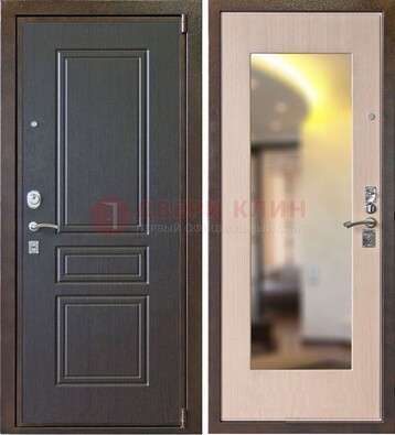 Коричневая стальная дверь с зеркалом МДФ внутри ДЗ-27 в Ярославле
