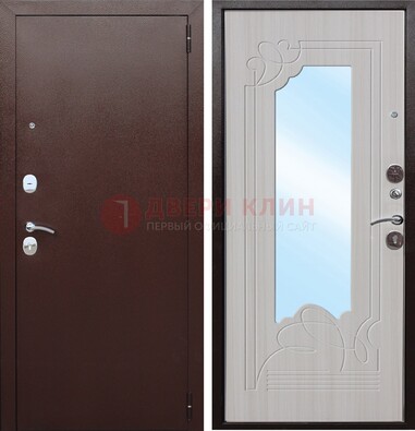 Коричневая металлическая дверь с зеркалом МДФ внутри ДЗ-33 в Ярославле