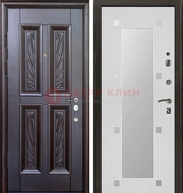 Коричневая стальная дверь с зеркалом МДФ внутри ДЗ-44 в Ярославле