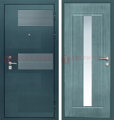 Входная дверь с зеркальной вставкой внутри с голубым МДФ с зеркалом ДЗ-71 во Владимире
