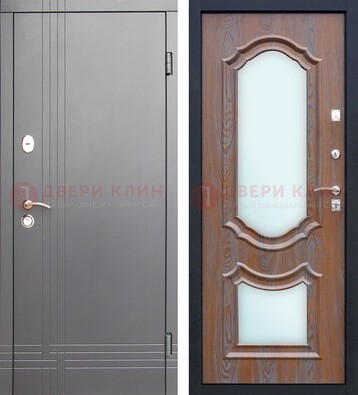 Серая входная дверь со светлой МДФ и зеркалами внутри ДЗ-77 в Ярославле