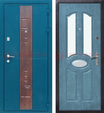 Голубая металлическая дверь МДФ с тремя зеркальными вставками ДЗ-78 в Ярославле