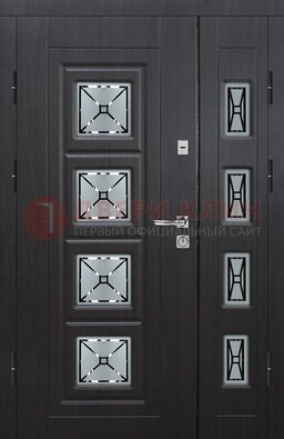 Чёрная двухстворчатая железная дверь с МДФ и витражом ВЖ-35 в Ярославле